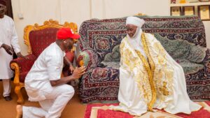 L-R: Executive Secretary of the National Lottery Trust Fund,Comrade Tosin Adeyanju paying courtesy visit Kaura traditional ruler, His Royal Highness Ufwai Bonet